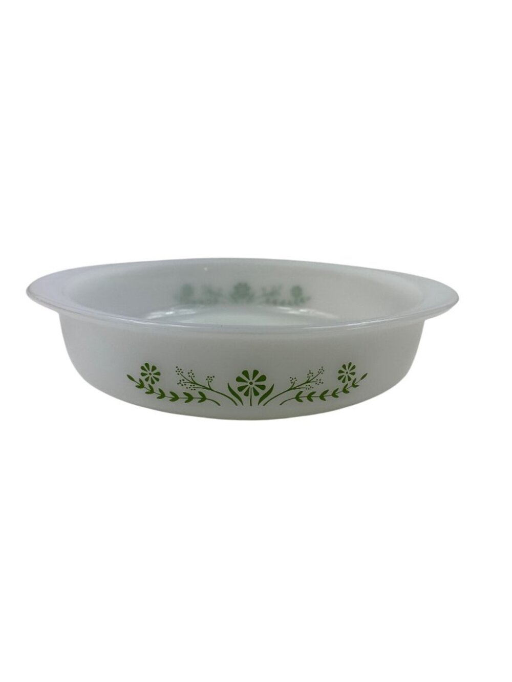 Vintage Glasbake Green Daisy 8" J2429 Baking Dish USA Milk Glass